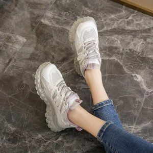 Casual Fashion Women's Heightening Breathable Running Sports Shoes White Size 8